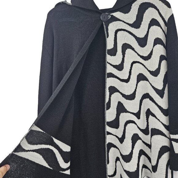 Roni Rabl Abstract Cape Cardigan Black/White Women’s Size M/L Artsy Art To Wear - Picture 4 of 11